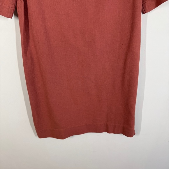 Raquel Allegra Rust Red Fringe Neck Cotton Boho Minimalist Dress - Picture 7 of 15